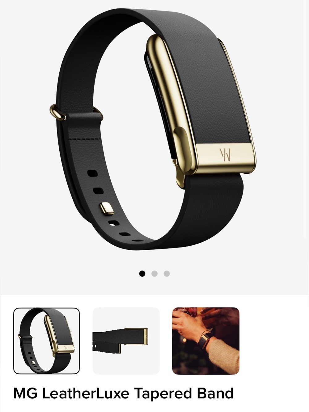 NEW WHOOP MG LeatherLuxe Tapered Band - Black with Gold Hardware